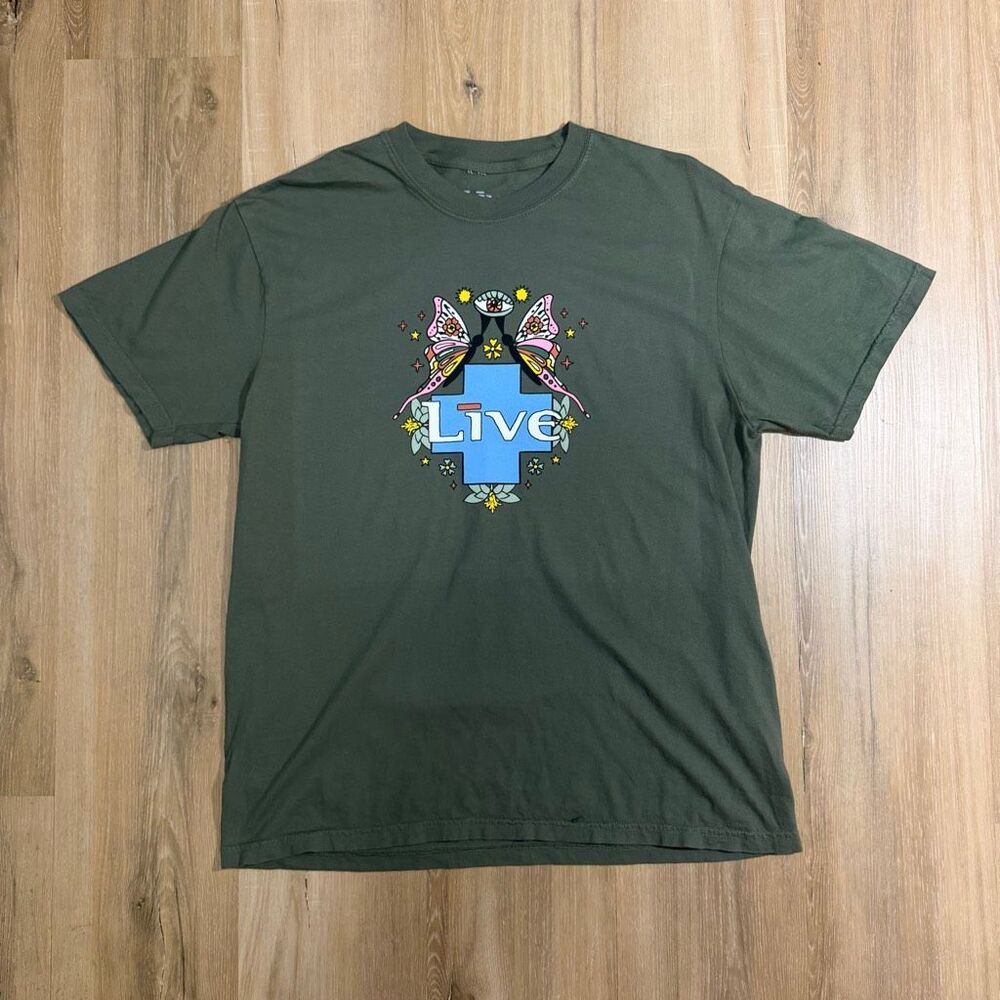 Live Lighting Crashes Green Lyrics Shirt Sz L Psychedelic Mushroom 90s Grunge